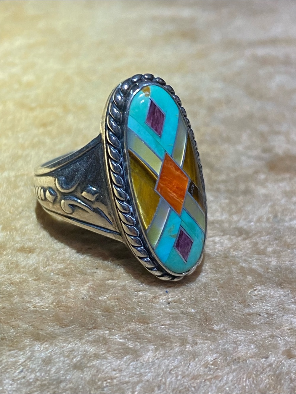 Carolyn Pollack Relios Sterling Inlay Mosaic Ring Sz 7.25